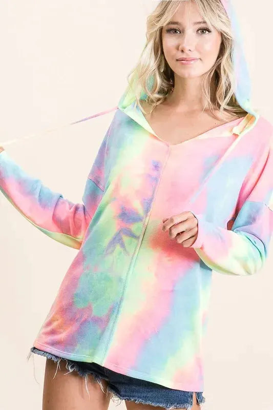 BiBi Tie Dye Terry Long Sleeve Hoodie by BiBi