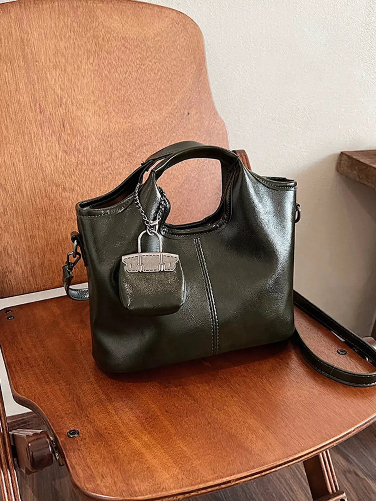 Leather Crossbody Bag with Charm by Partner Label