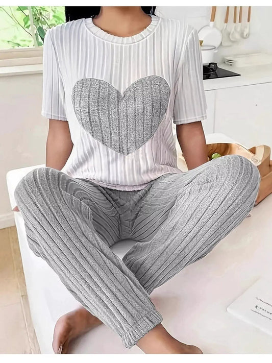 Heart Ribbed Knit Top and Pants Lounge Set by Partner Label