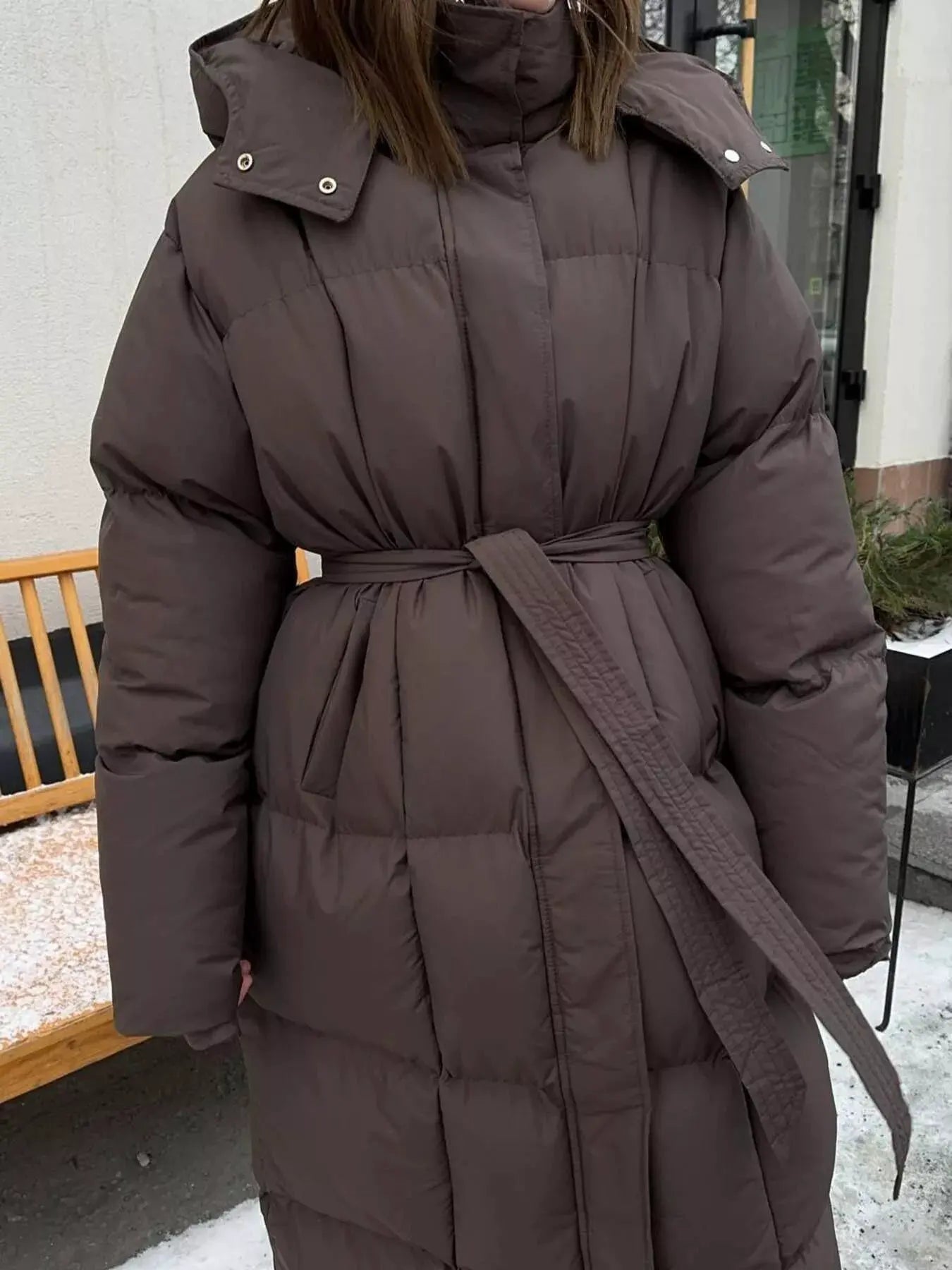 Longline Padded Winter Coat with Belted Waist | Partner Labels Selection by Partner Label