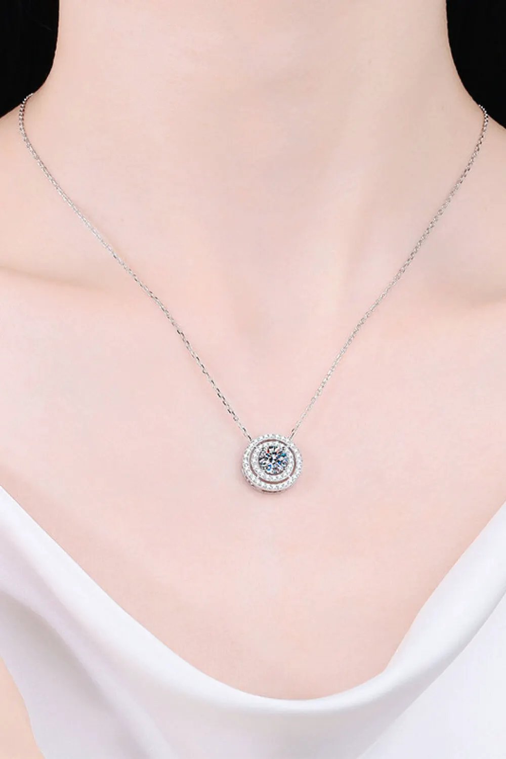 Moissanite Round Pendant Rhodium-Plated Necklace by Partnel Label