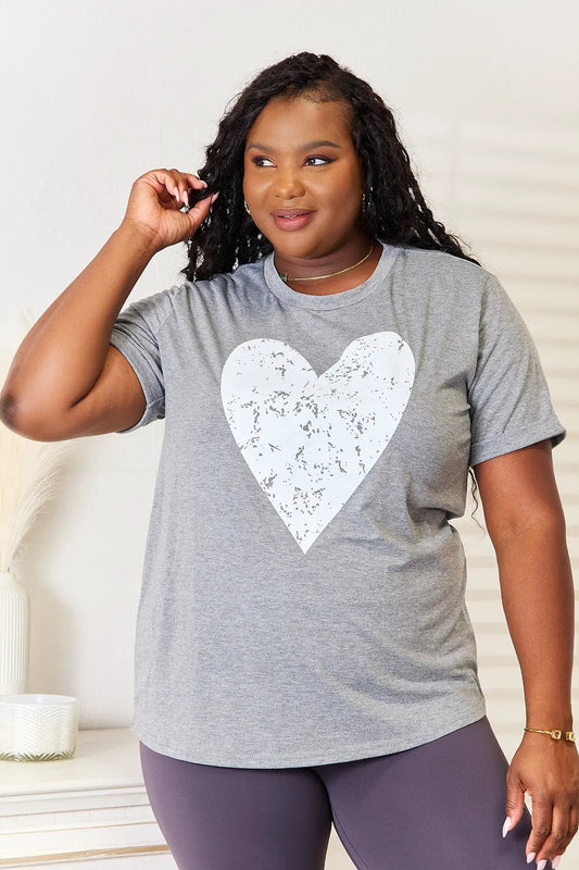 Simply Love Heart Graphic Cuffed Short Sleeve T-Shirt by Partner Label