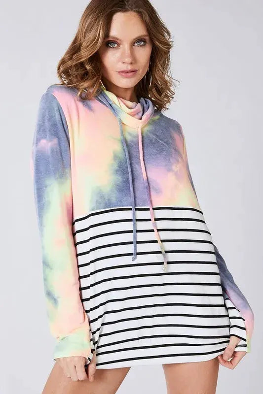BiBi Tie Dye French Terry Cowl Neck Top by BiBi