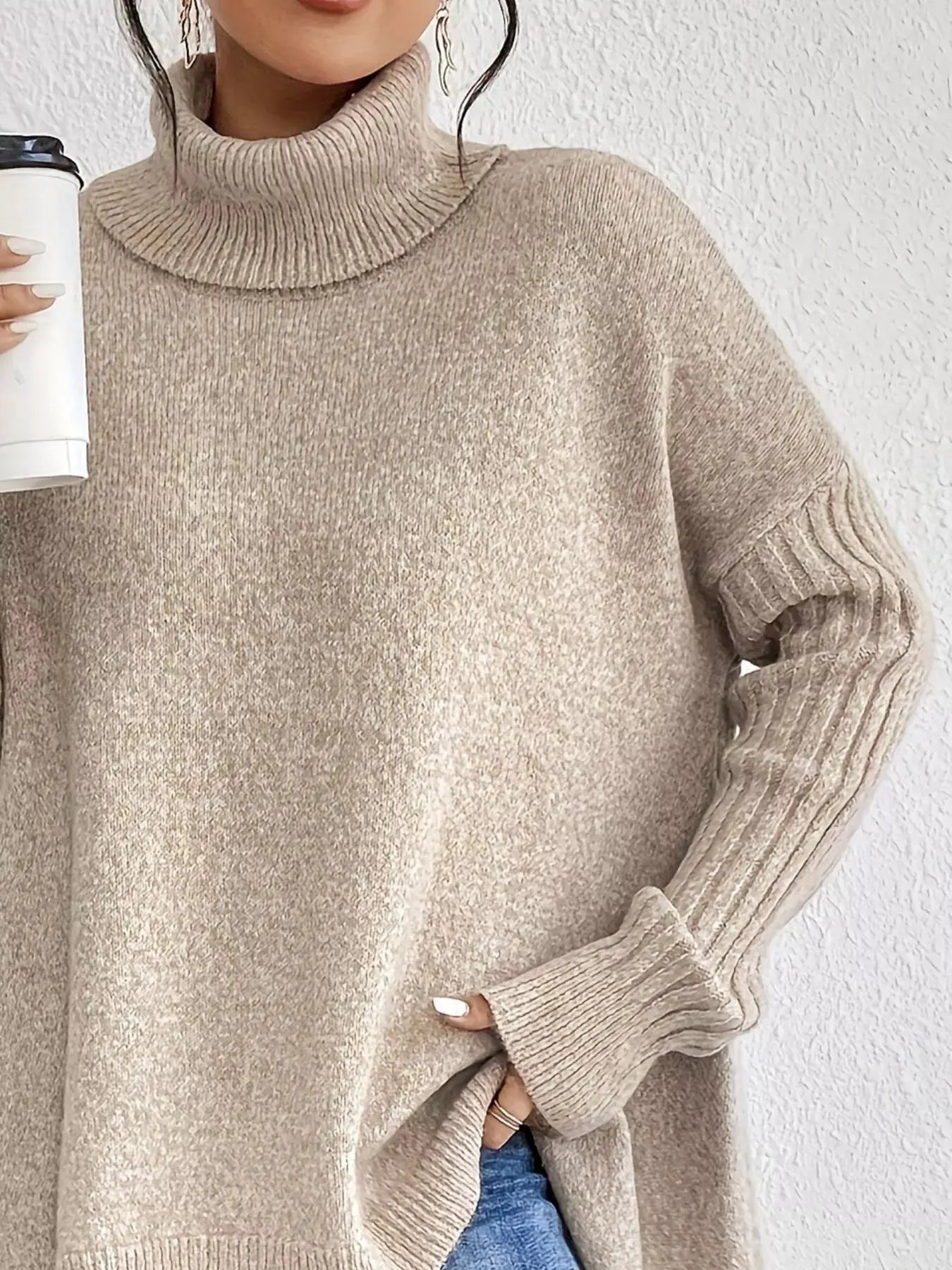 Turtleneck High‑Low Hem Sweater | Partner Labels Selection by Partner Label