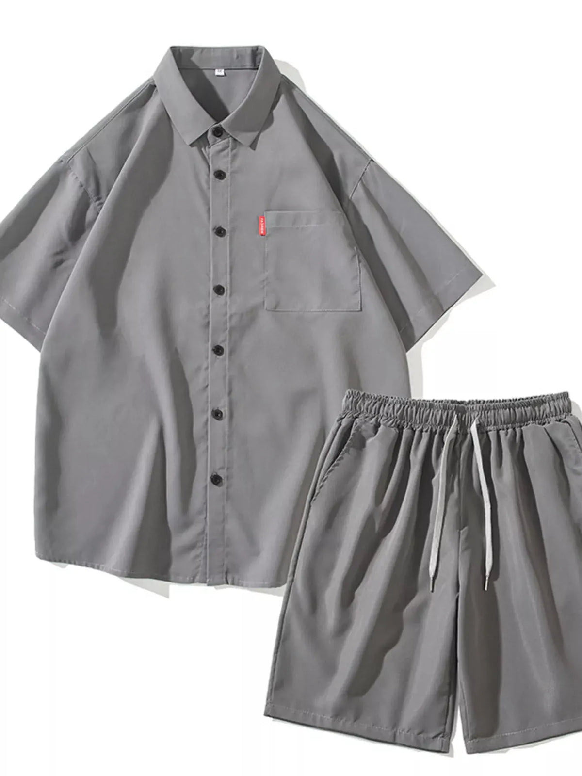 Men's Plus Size Casual Solid Color Shirt & Shorts Set by Trendsi