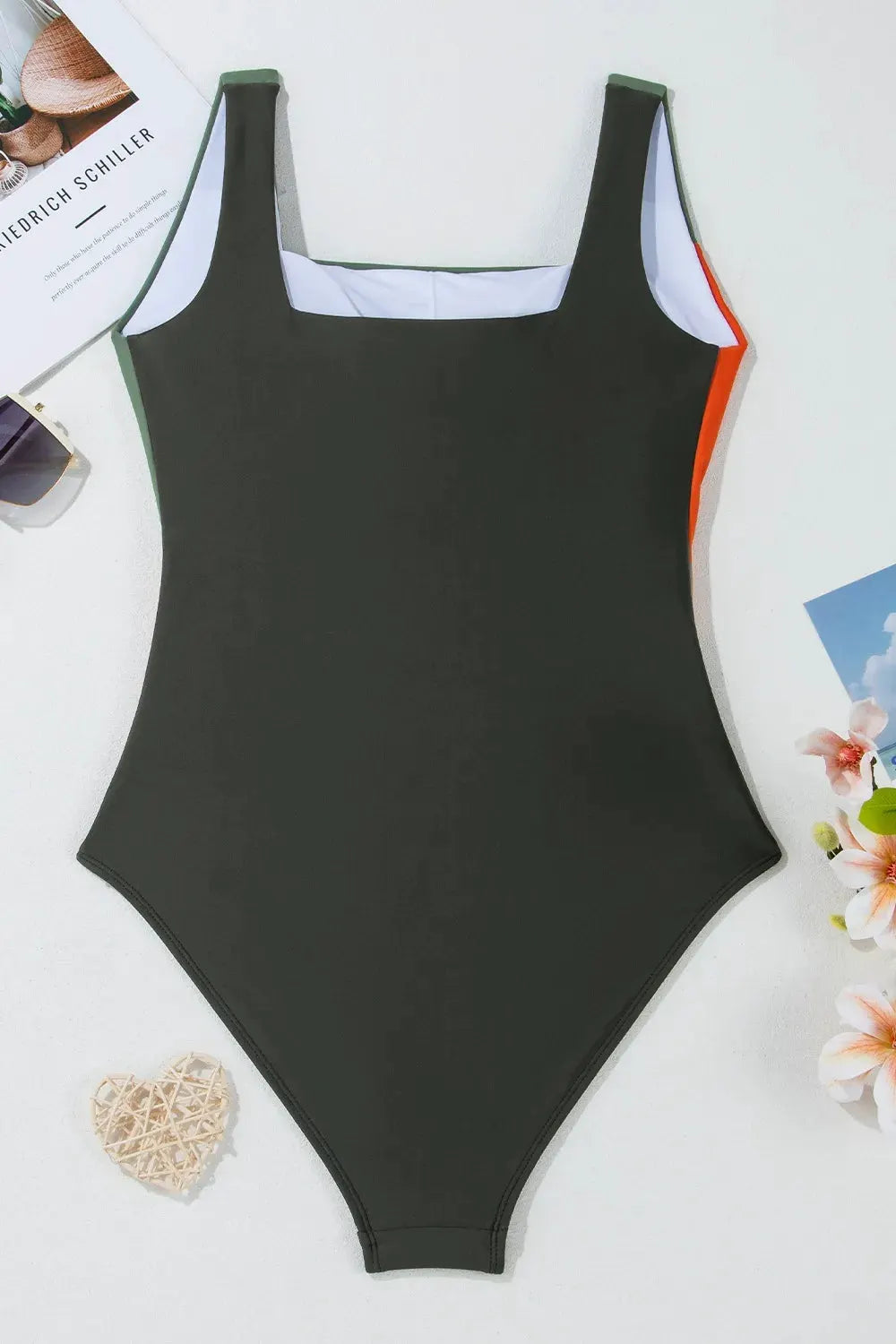 Color Block Padded Square Neck One Piece Swimsuit by Partner Label