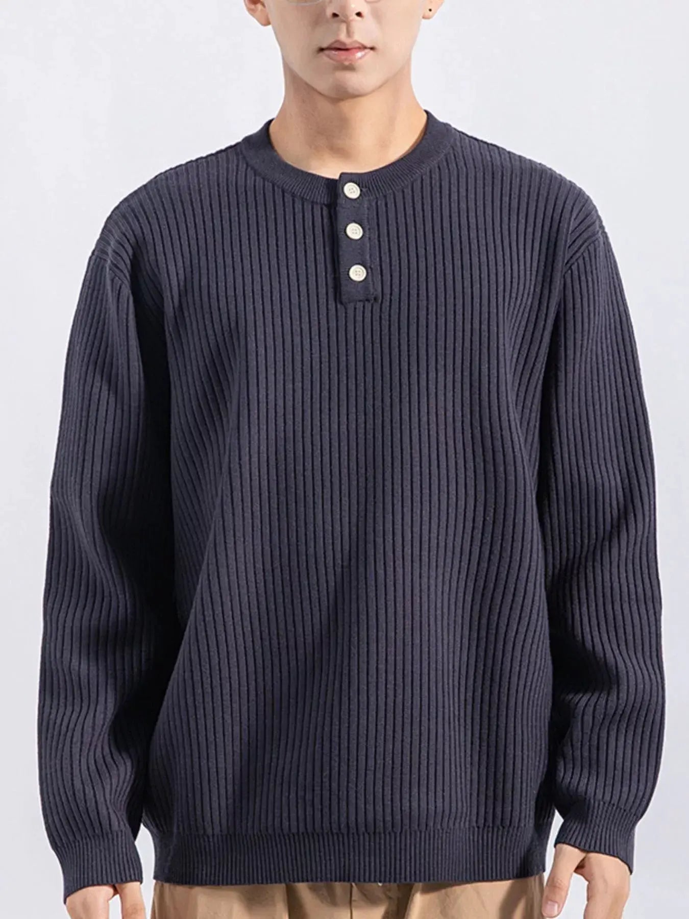 Men's Plus Size Ribbed Button Detail Knit Top by Partner Label