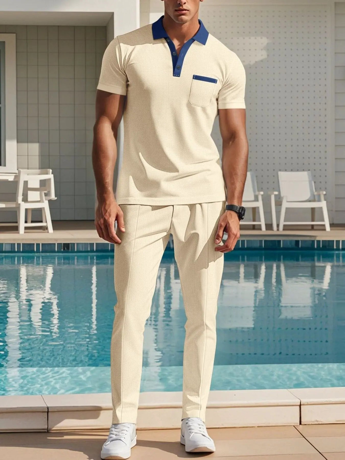 Men's Full Size Short Sleeve Polo and Pants Set Plus Size by Trendsi