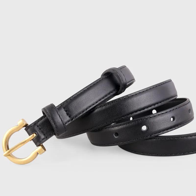 Leather Belt with Golden Buckle by Trendsi