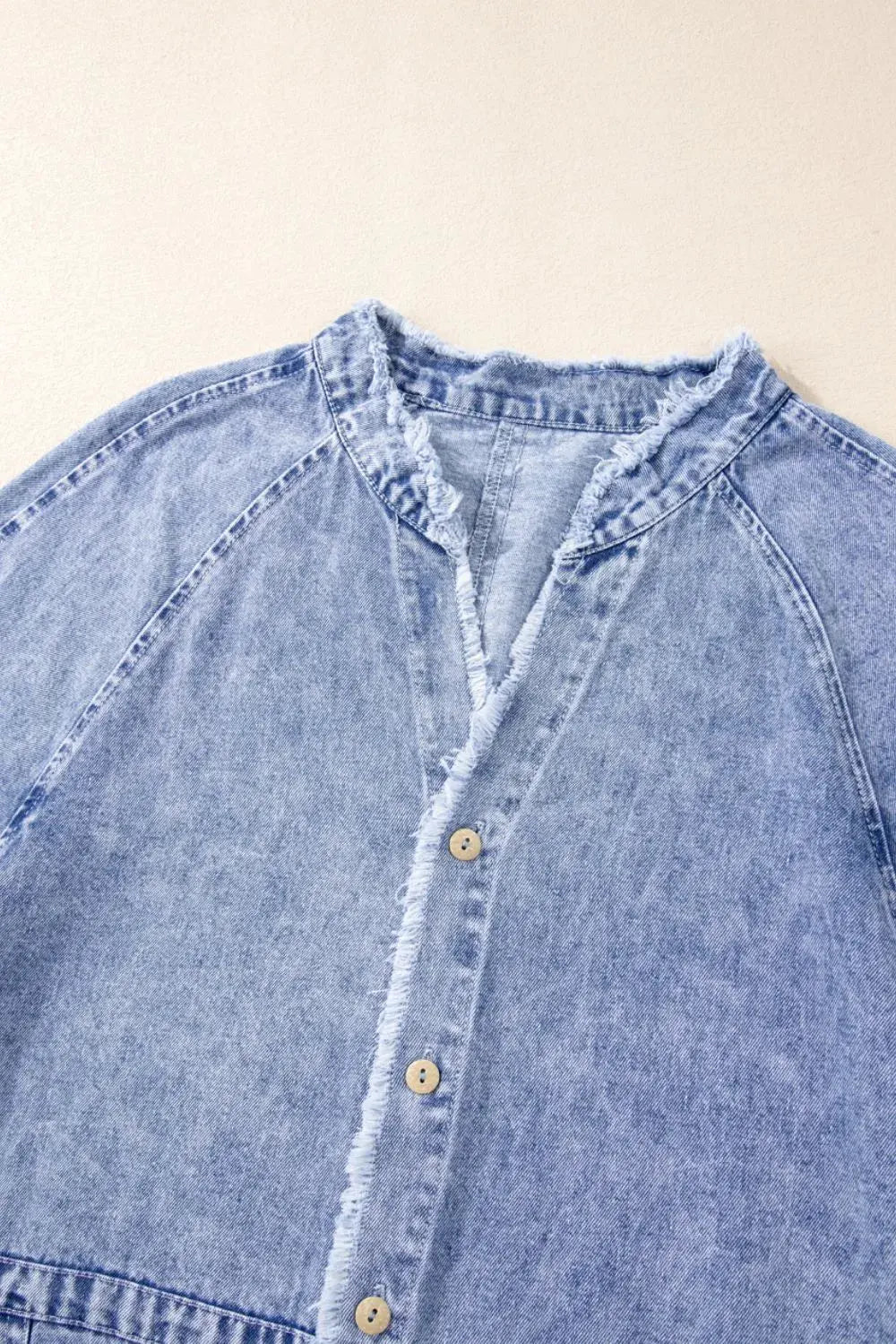 Raw Hem Button Down Long Sleeve Denim Dress by Partner Label