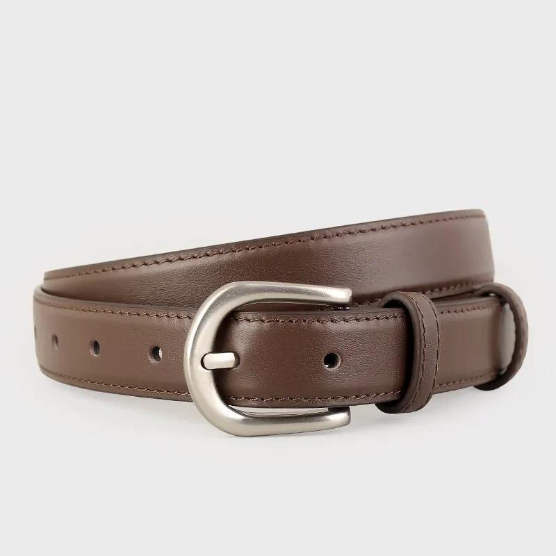 Classic Leather Belt with Silver Buckle by Trendsi