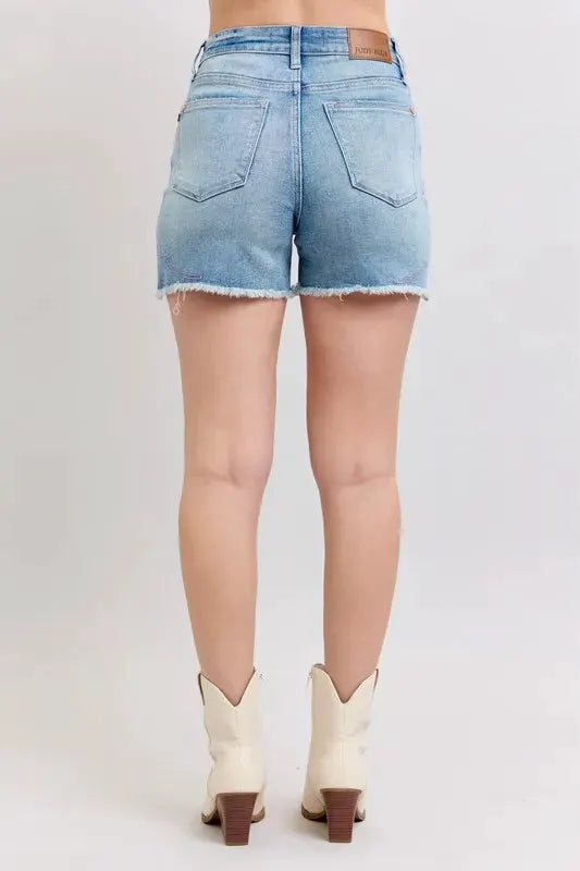 Judy Blue Full Size High Waist Western Embroidery Detail Cut Off Denim Shorts Plus Size by Judy Blue