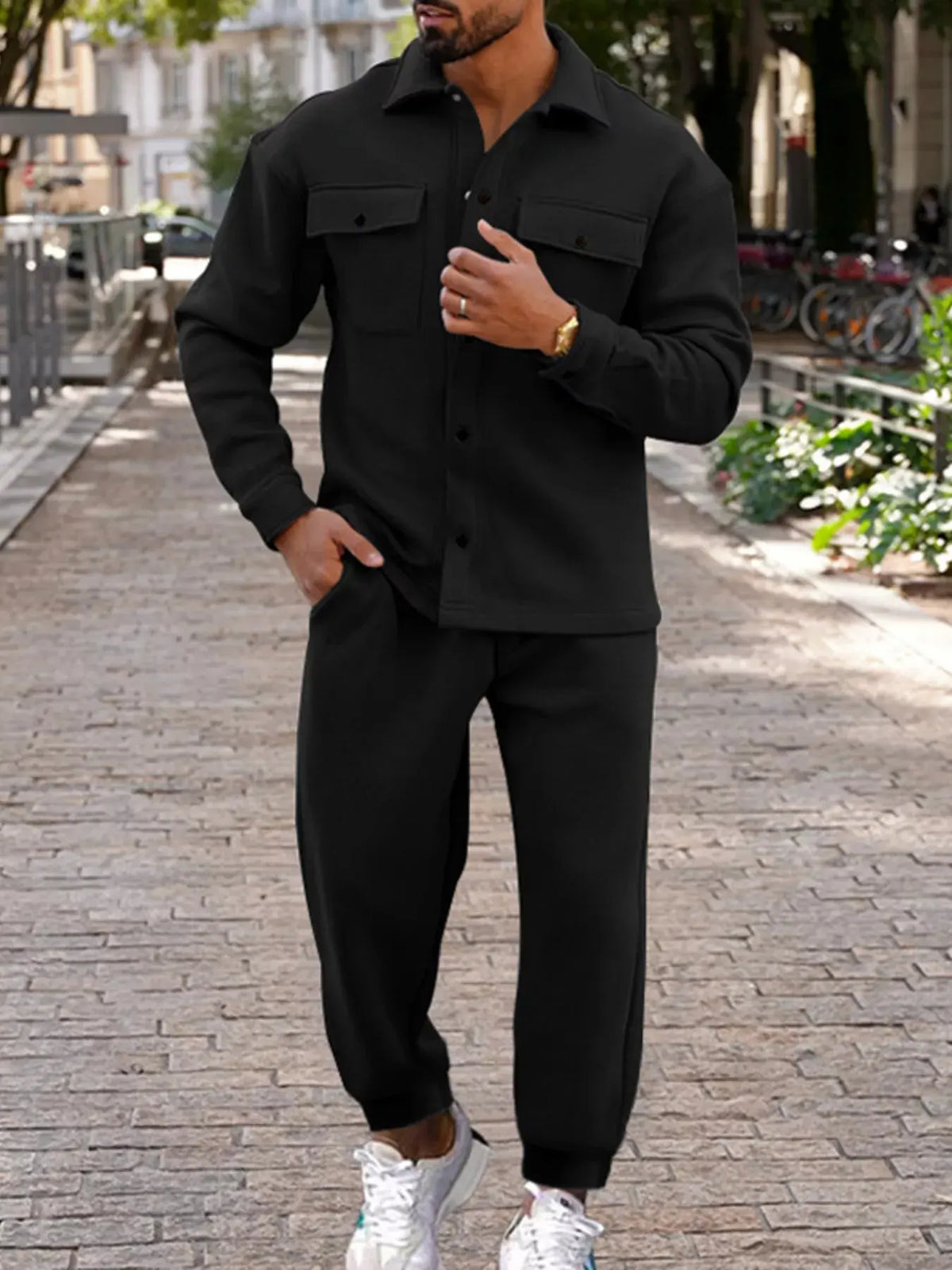 Men's Full Size Long-Sleeve Shirt and Joggers Set Plus Size by Partner Label