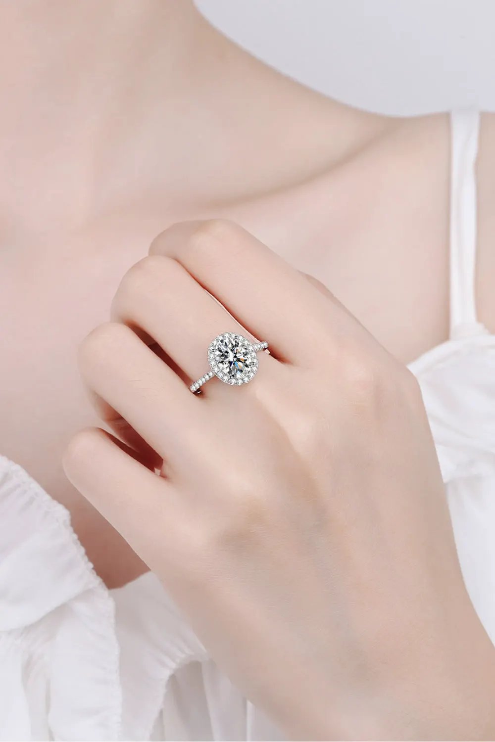 2 Carat Moissanite 925 Sterling Silver Halo Ring by Partner Label