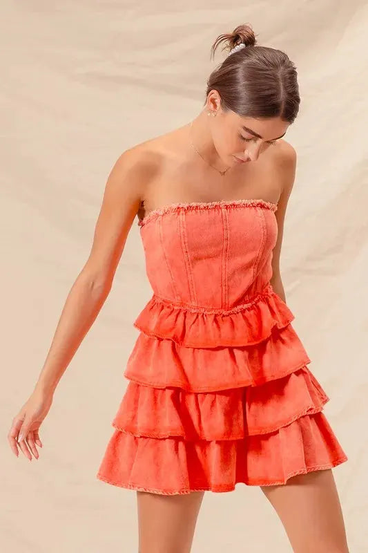 SO ME Strapless Ruffle Layered Game Day Cheer Up Dress by SO ME