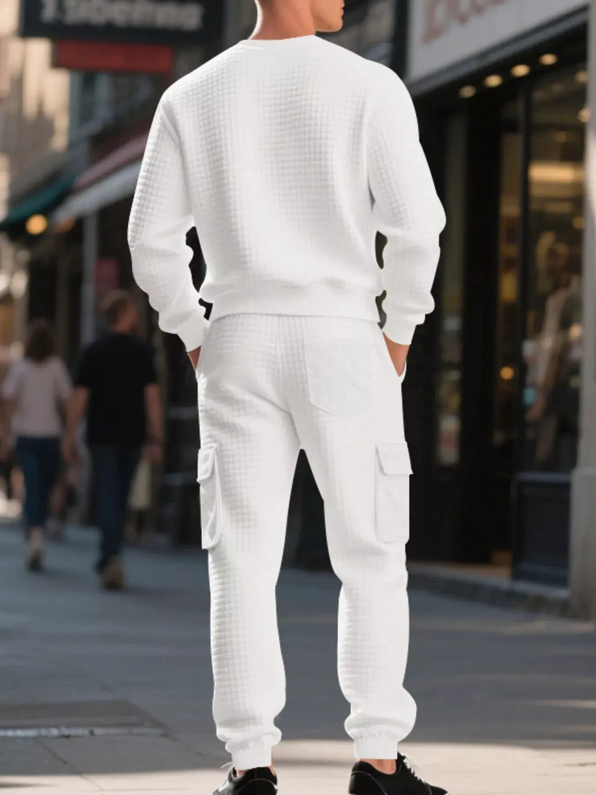 Men's Plus Size Waffle Knit Textured Crewneck Sweatshirt and Jogger Set by Trendsi