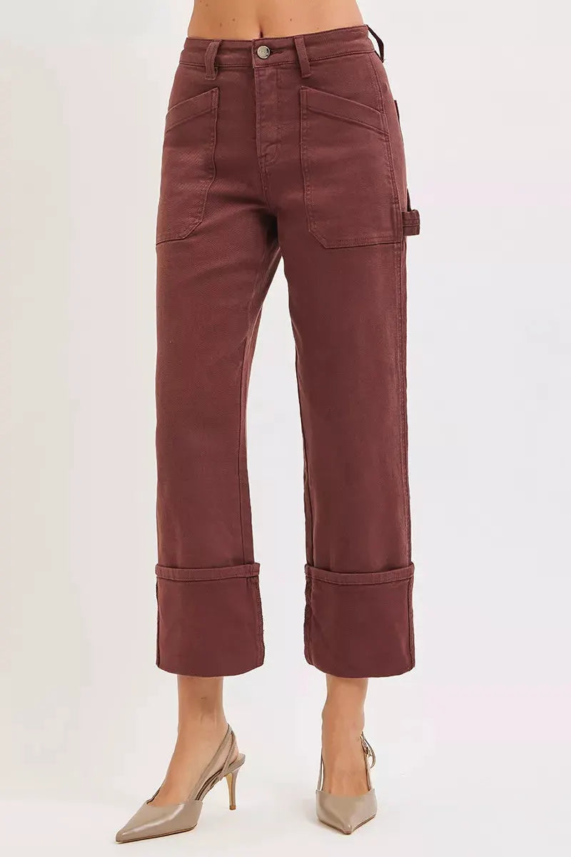 RISEN Full Size High Rise Wide Straight Cuffed Patch Jeans Plus Size by RISEN