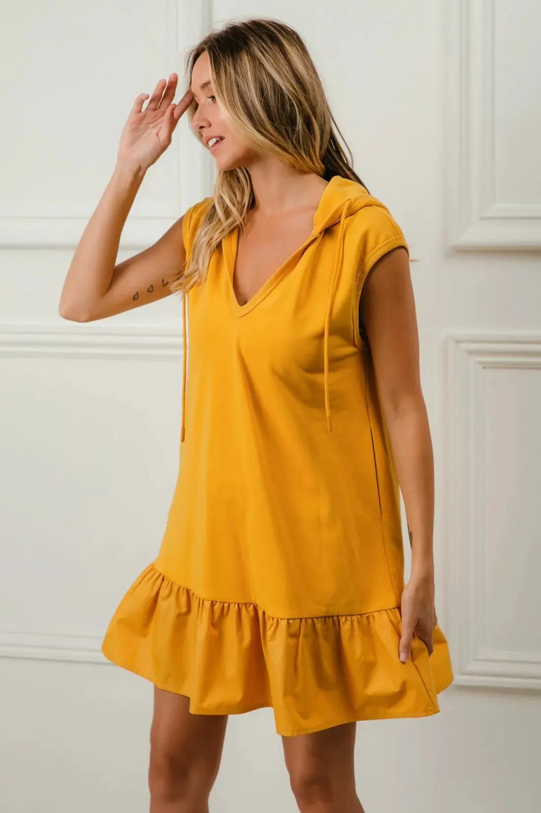 BiBi Ruffled French Terry Hooded Dress by BiBi