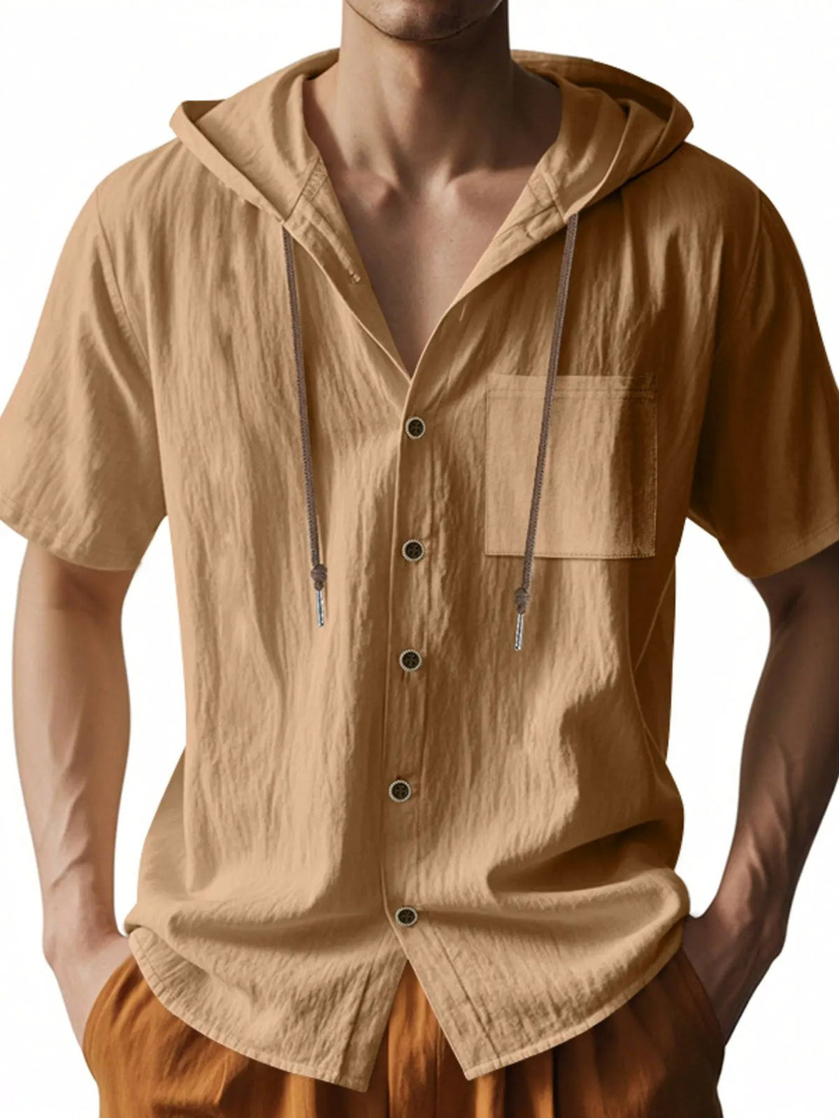 Men's Full Size Casual Hooded Short-Sleeve Shirt Plus Size by Trendsi