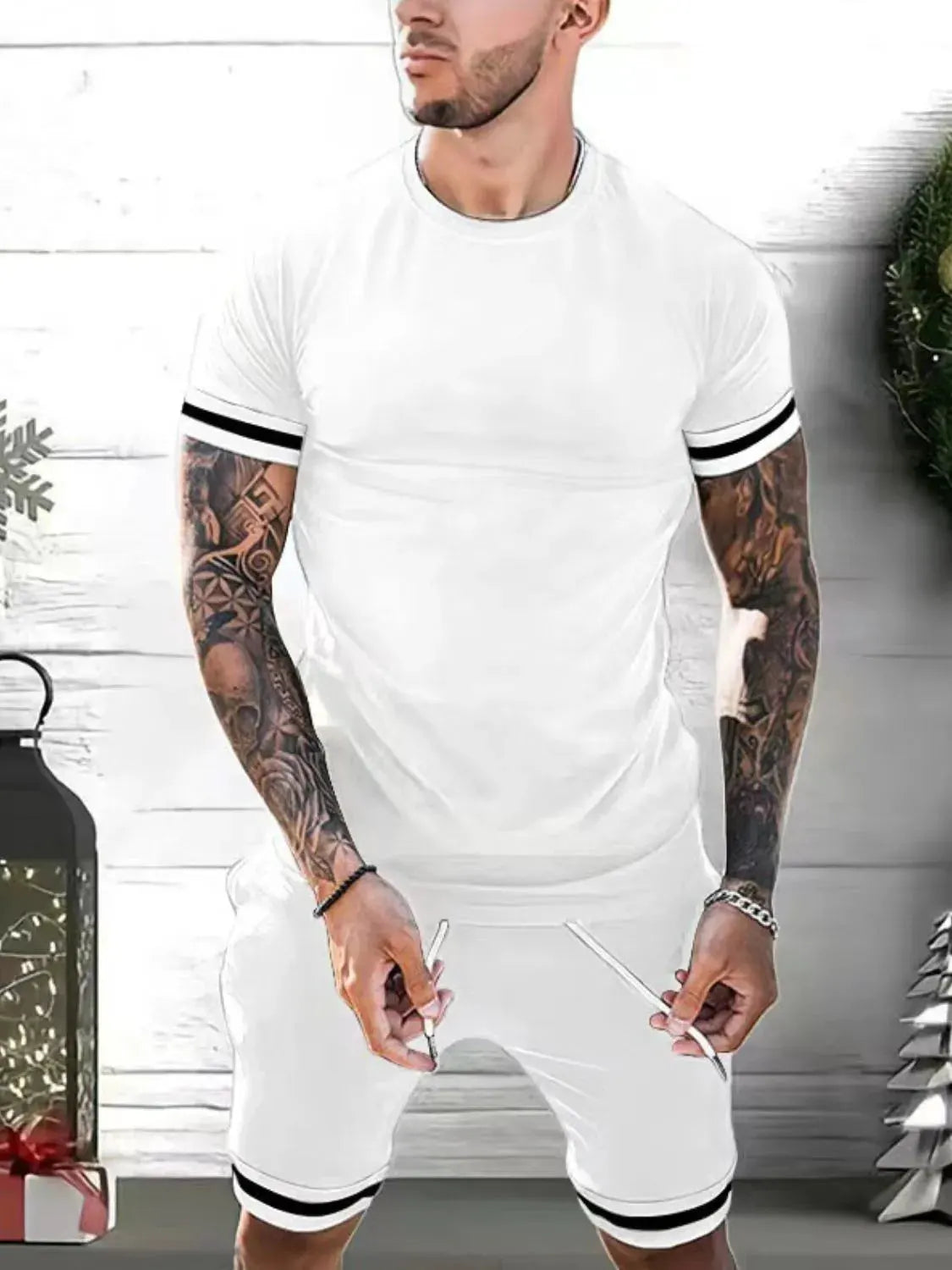 Men's Plus Size Round Neck Short Sleeve Top and Shorts Set by Trendsi