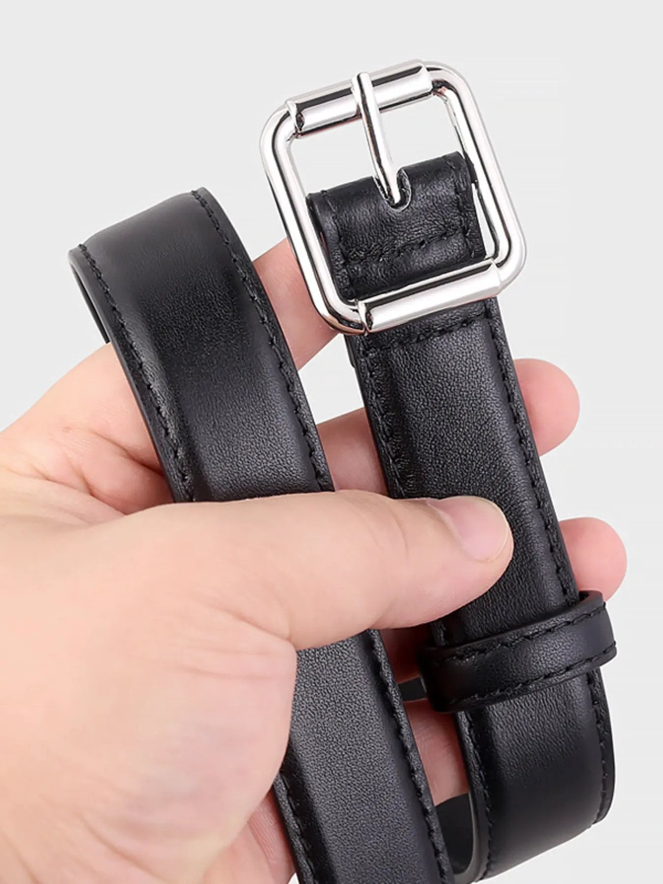 Square Buckle Leather Belt by Trendsi