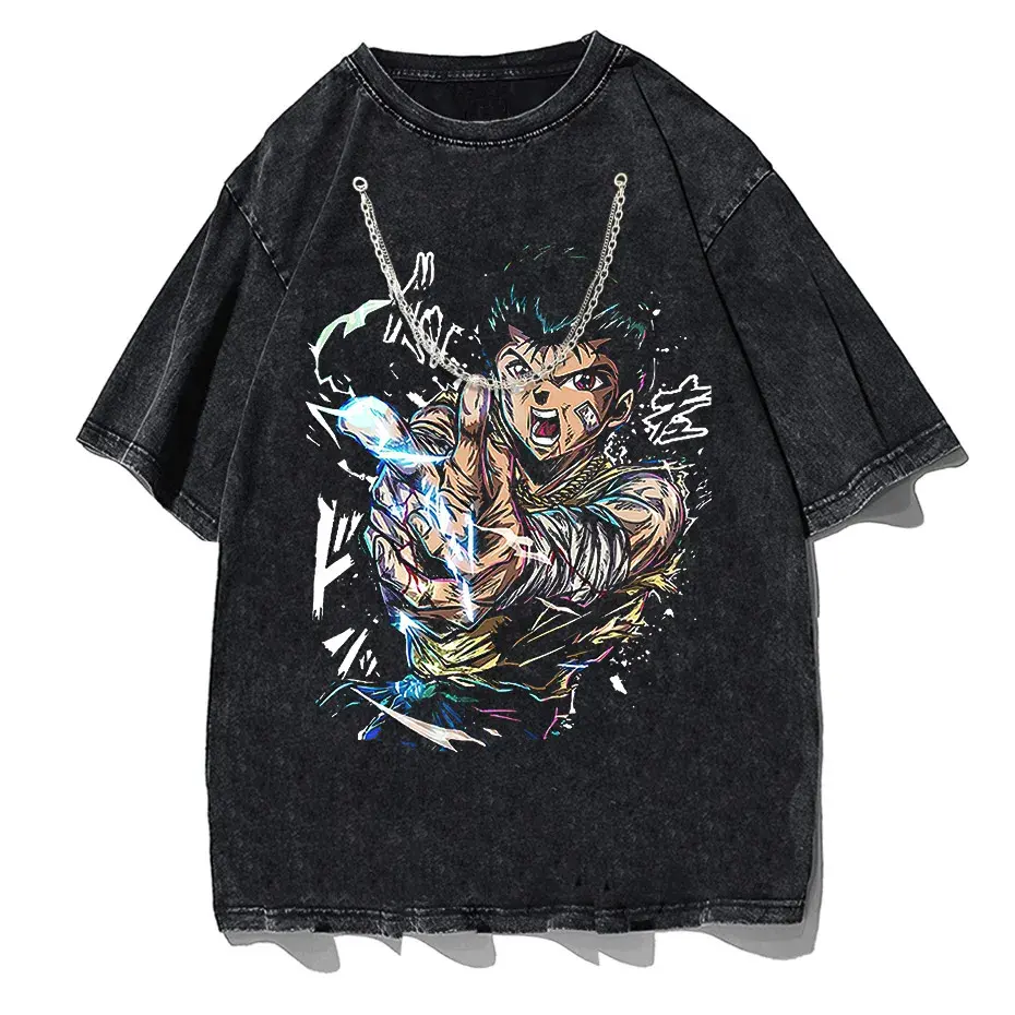 Hip Hop Vintage Washed T-Shirt Men Japanese Anime Boy Graphic Harajuku Streetwear Cotton Summer Tee by Vimost Shop