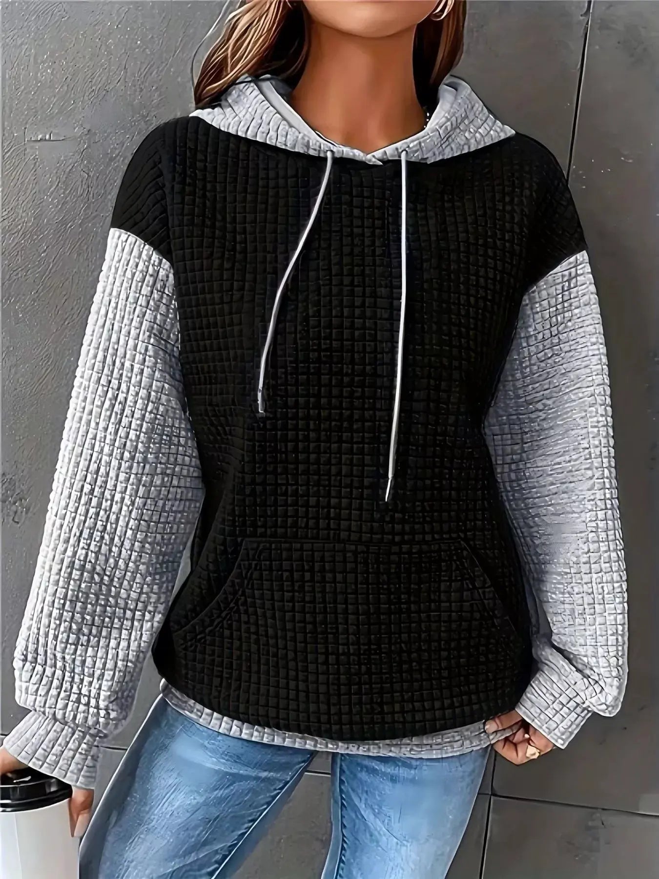 Full Size Textured Kangaroo Pocket Hoodie Plus Size | Partner Labels Selection by Partner Label
