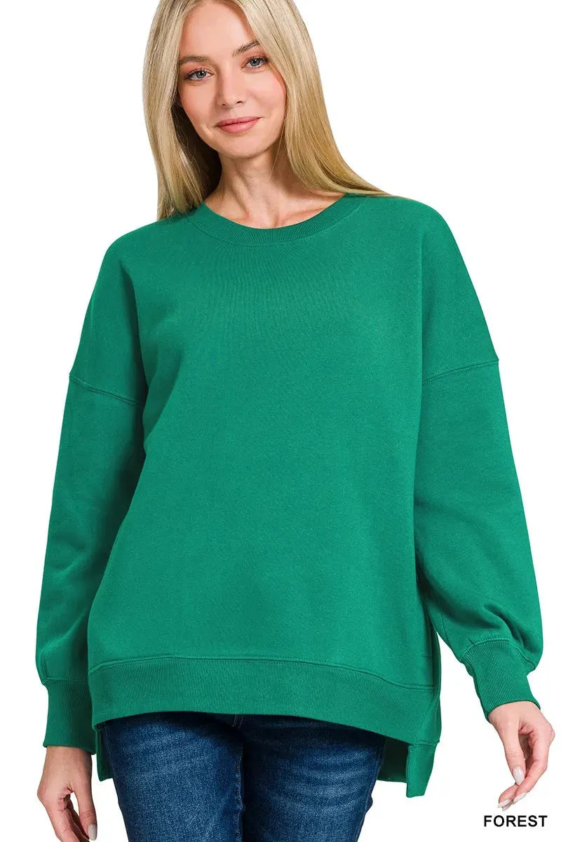 Zenana Fleece Hi-low Boyfriend Sweatshirts with Pockets by Zenana