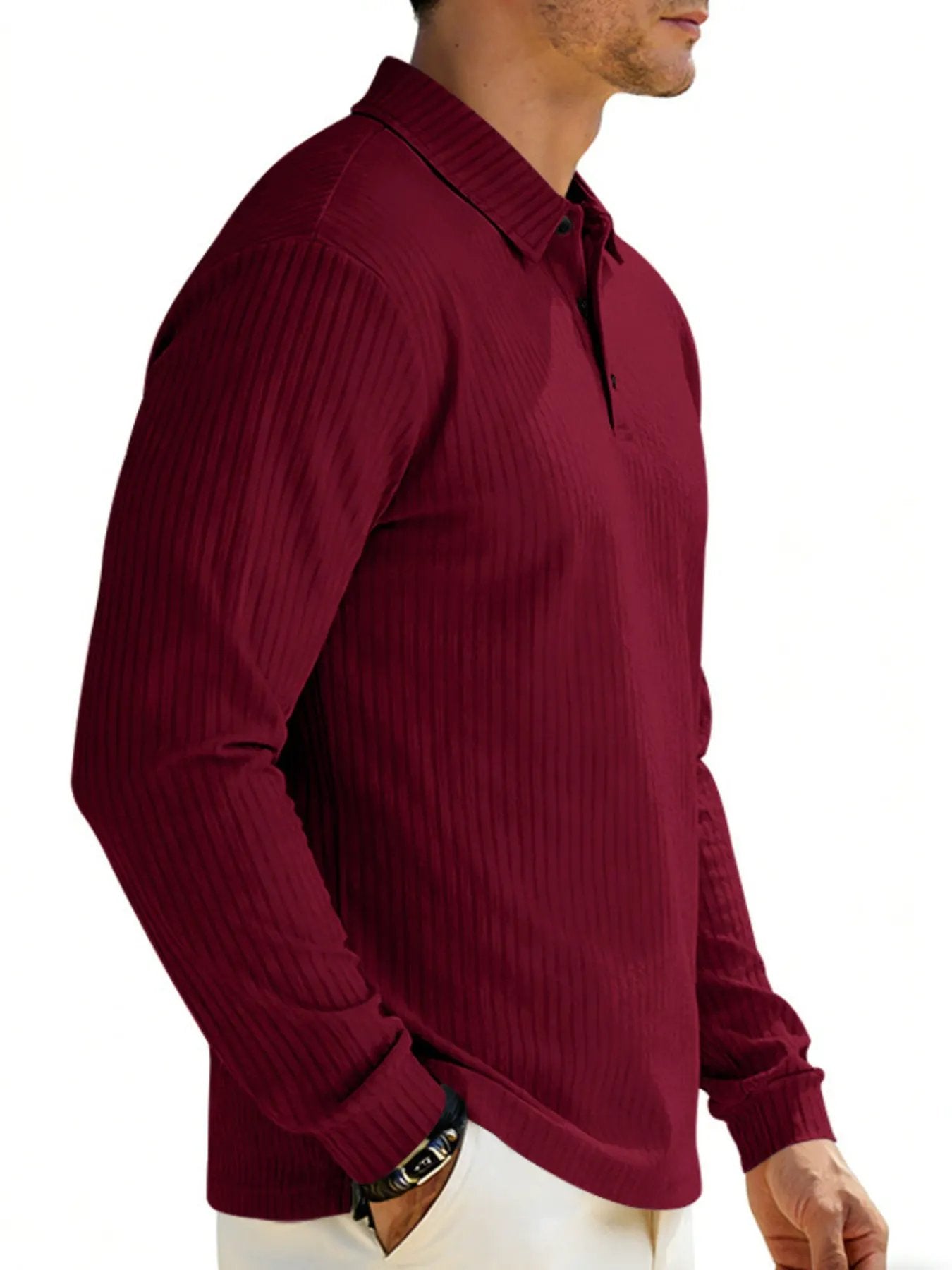 Men's Full Size Ribbed Long Sleeve Polo with Button Detail Plus Size by Trendsi