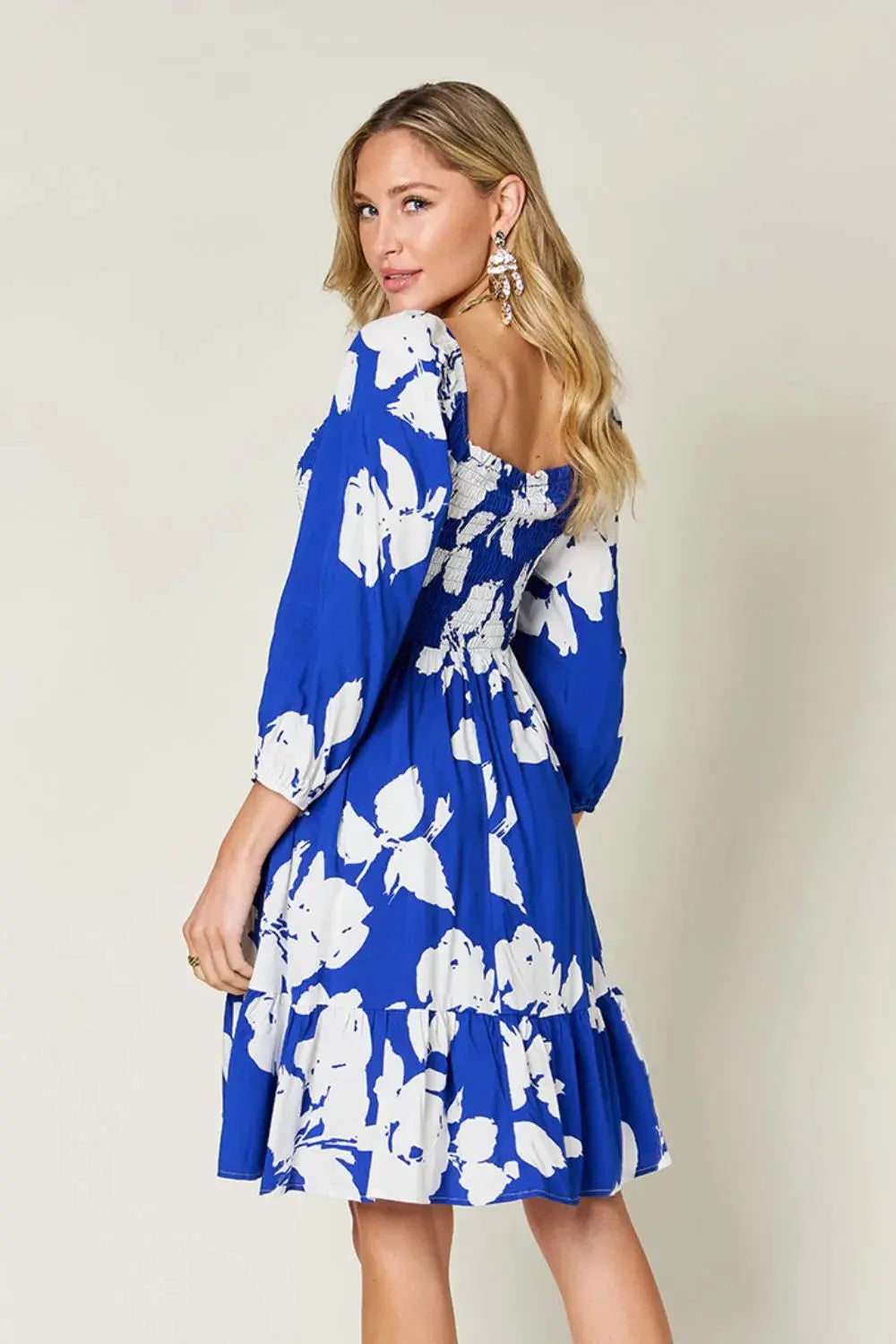 Double Take Full Size Floral Ruffle Hem Smocked Dress with Pockets by Double Take
