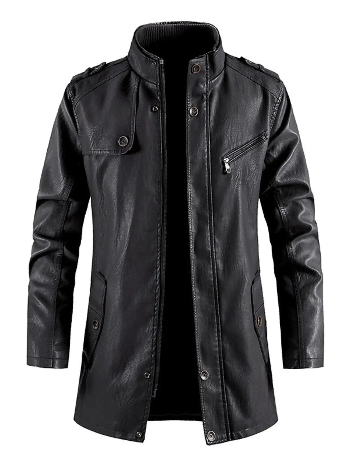 Men's Zip Up Long Sleeve Leather Jacket by Trendsi