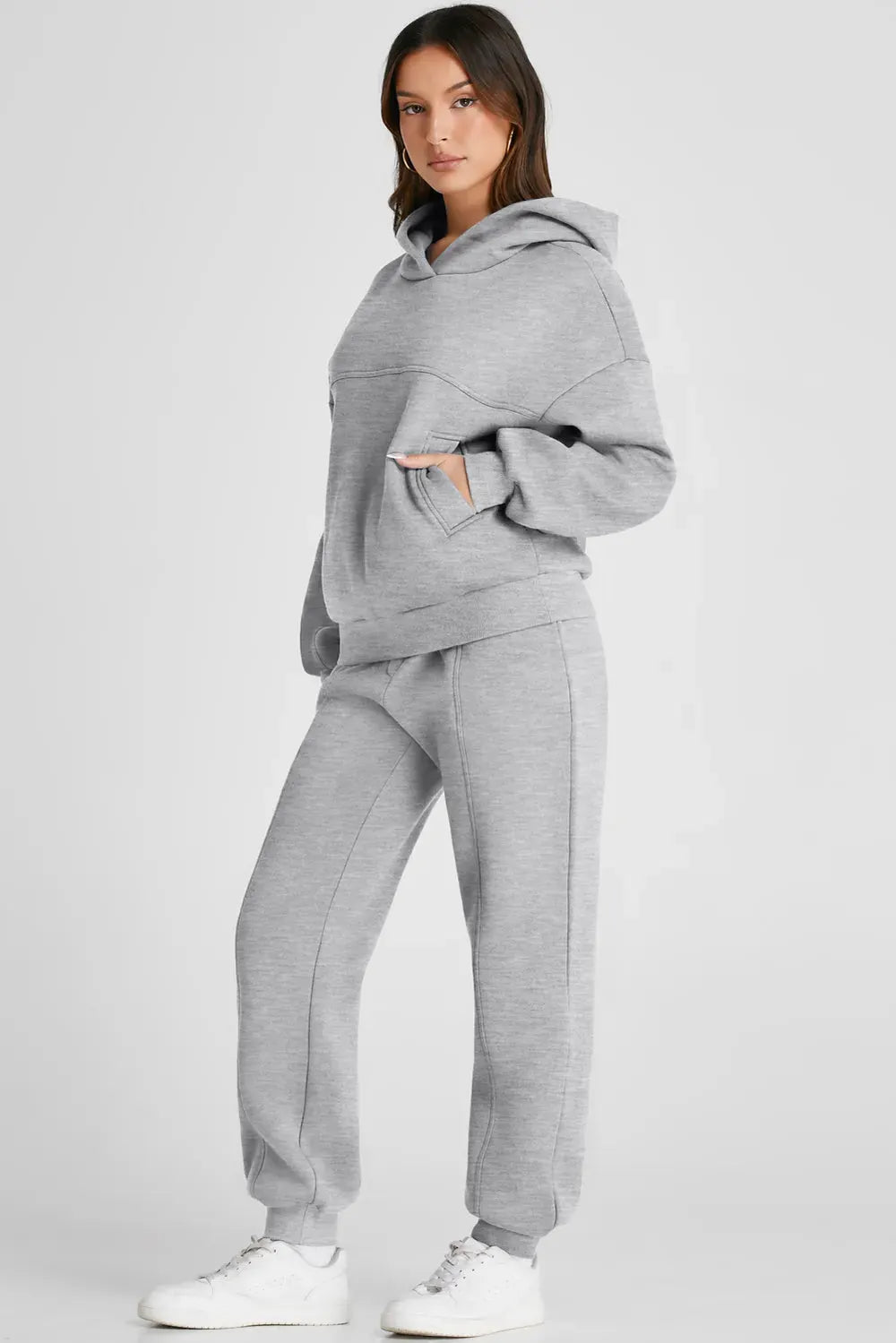 Dropped Shoulder Long Sleeve Hoodie and Pants Active Set by Partner Label