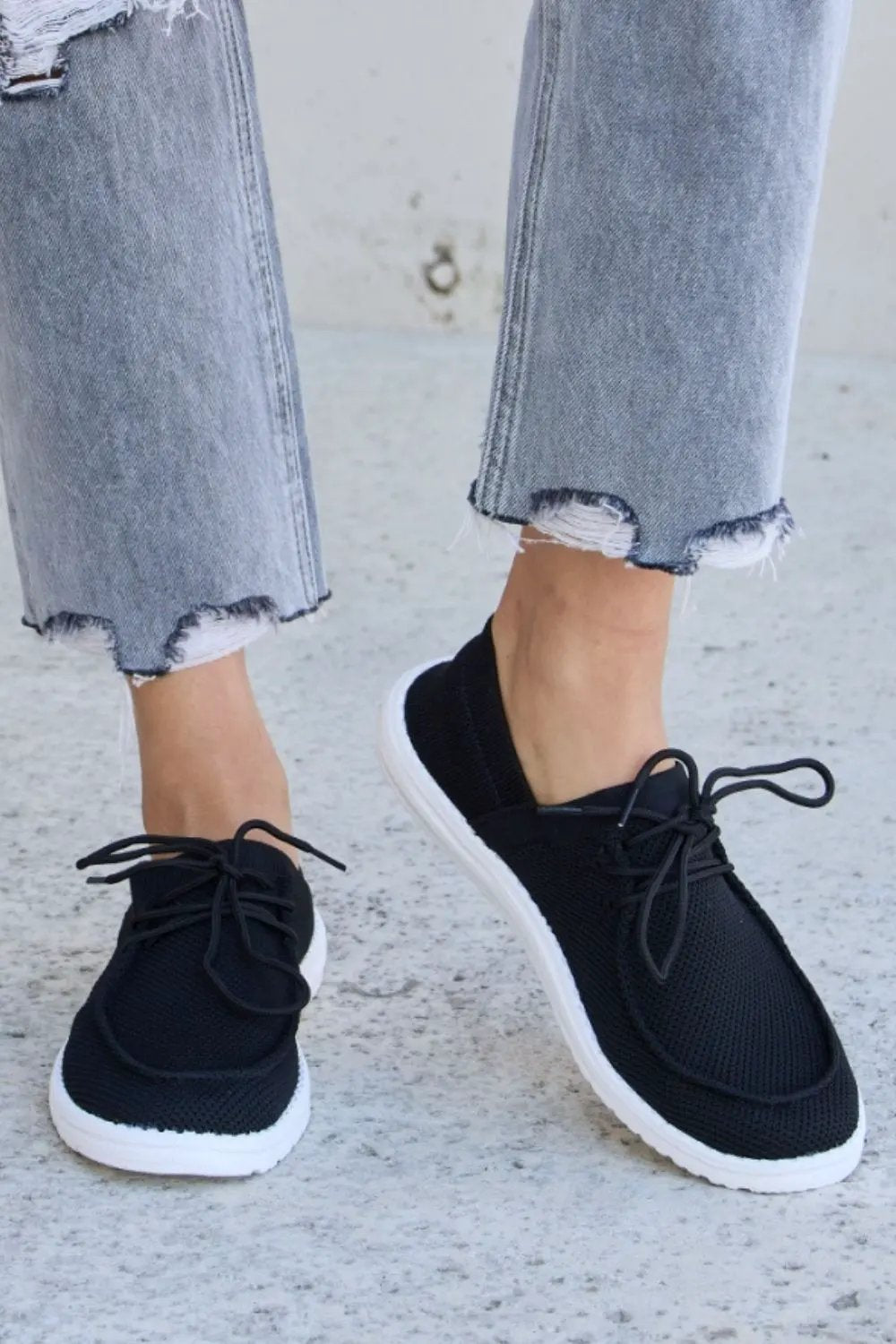 Forever Link Flat Round Toe Lace-Up Sneakers by Forever Link