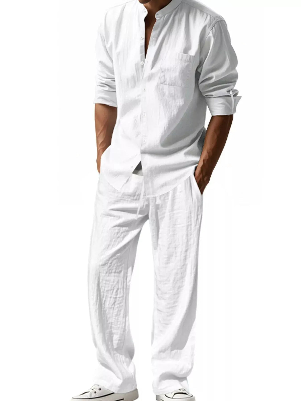 Men's Full Size Casual Button Up Shirt and Pants Plus Size by Trendsi