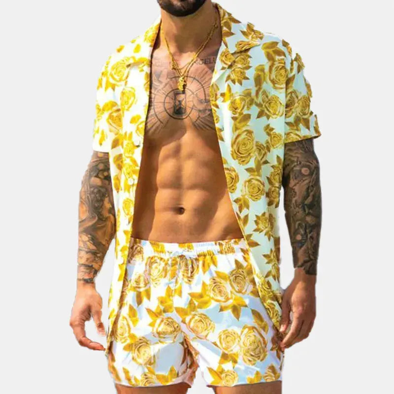 Men's Full Size Button Up Shirt and Shorts Set Plus Size by Trendsi