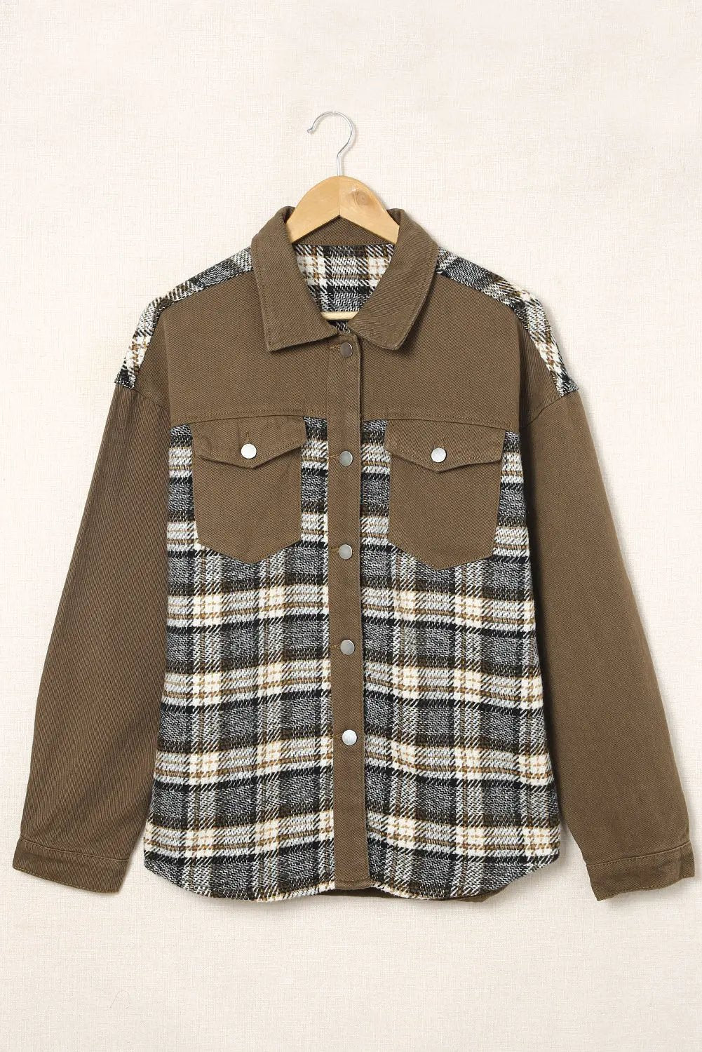 Plaid Collared Denim Jacket by Partner Label
