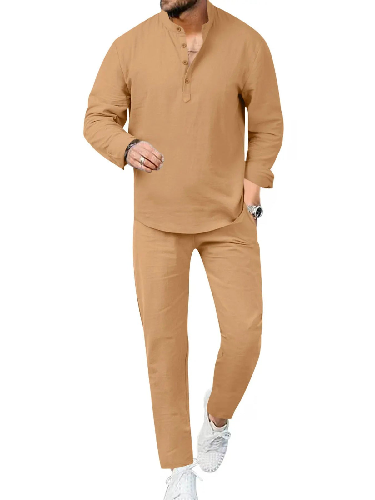 Men's Full Size Casual Long Sleeve Shirt and Pants Set Plus Size by Trendsi