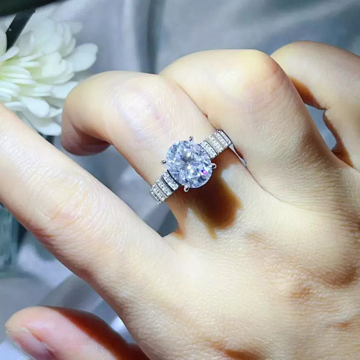 3 Carat Moissanite Oval 925 Sterling Silver Ring by Partner Label