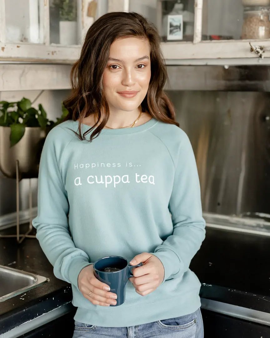 Women's Cuppa Tea Crew Sweatshirt, Teal by Coffee
