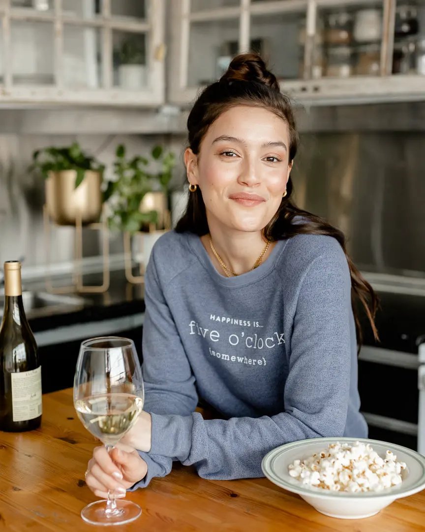 Women's Five O'Clock Crew Sweatshirt, Heather Navy by Celebrate Collection