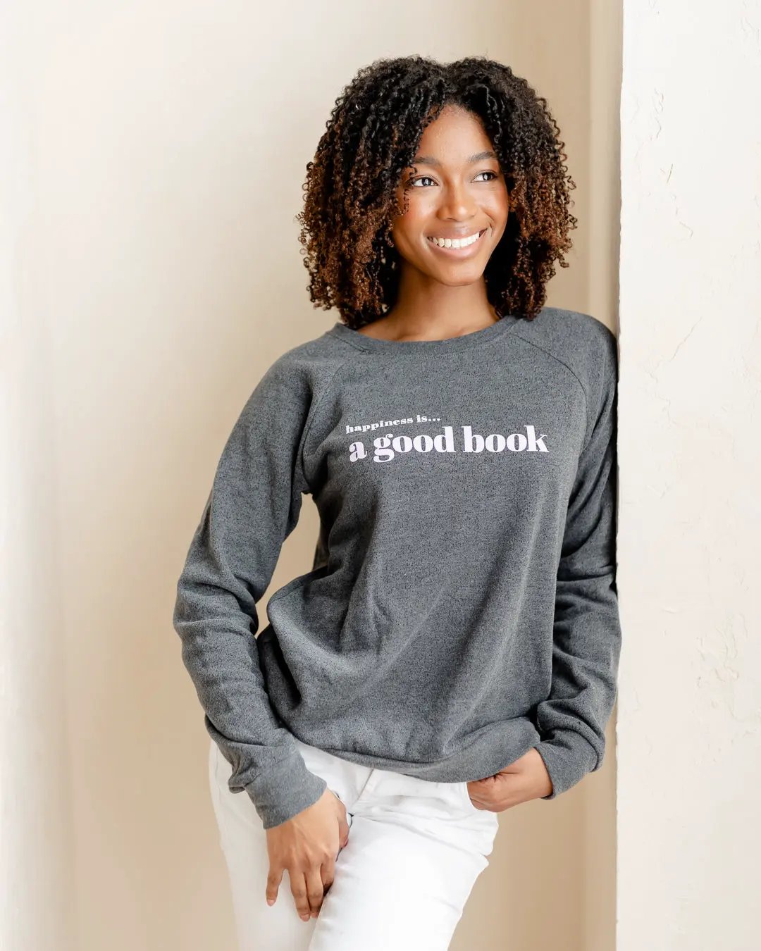 Women's Good Book Crew Sweatshirt, Charcoal by Books and Reading