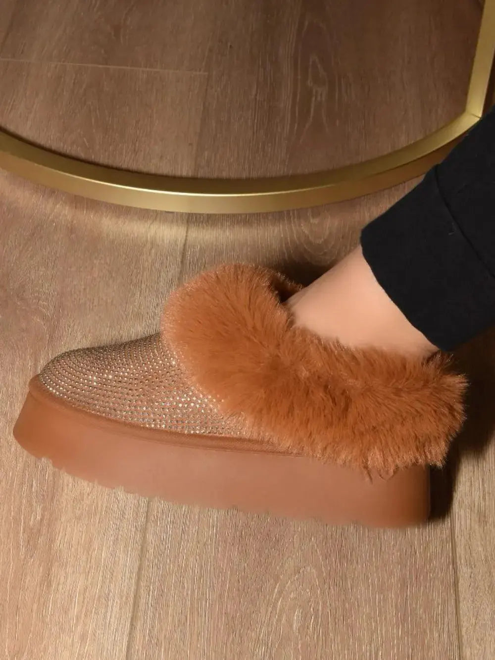 WILD DIVA Embellished Faux Fur Platform Booties by WILD DIVA