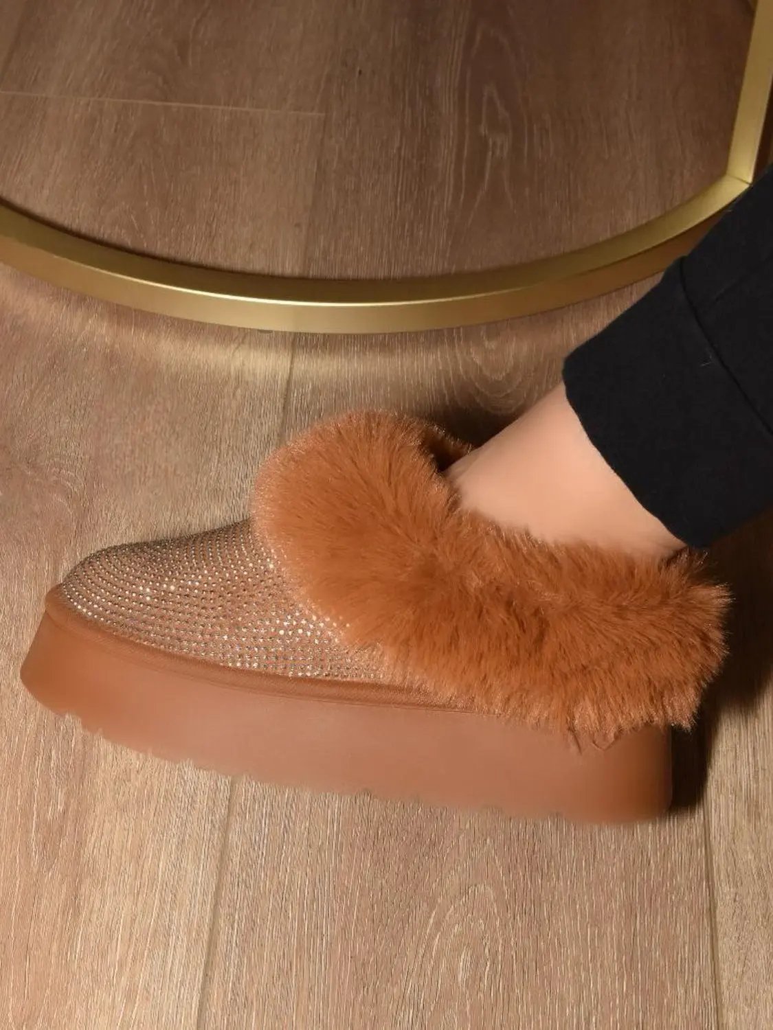 WILD DIVA Embellished Faux Fur Platform Booties by WILD DIVA