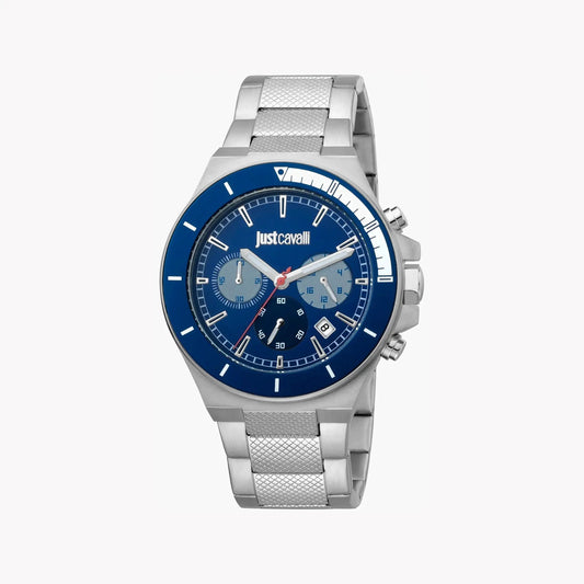 Just Cavalli Men's Silver Watch, Blue Dial | Jc1g139m0065 by JUST CAVALLI