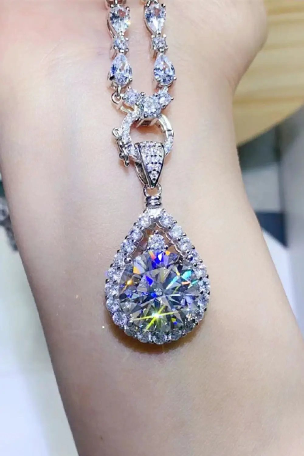 10 Carat Moissanite Teardrop Pendant Platinum Plated Necklace by Partner Labels