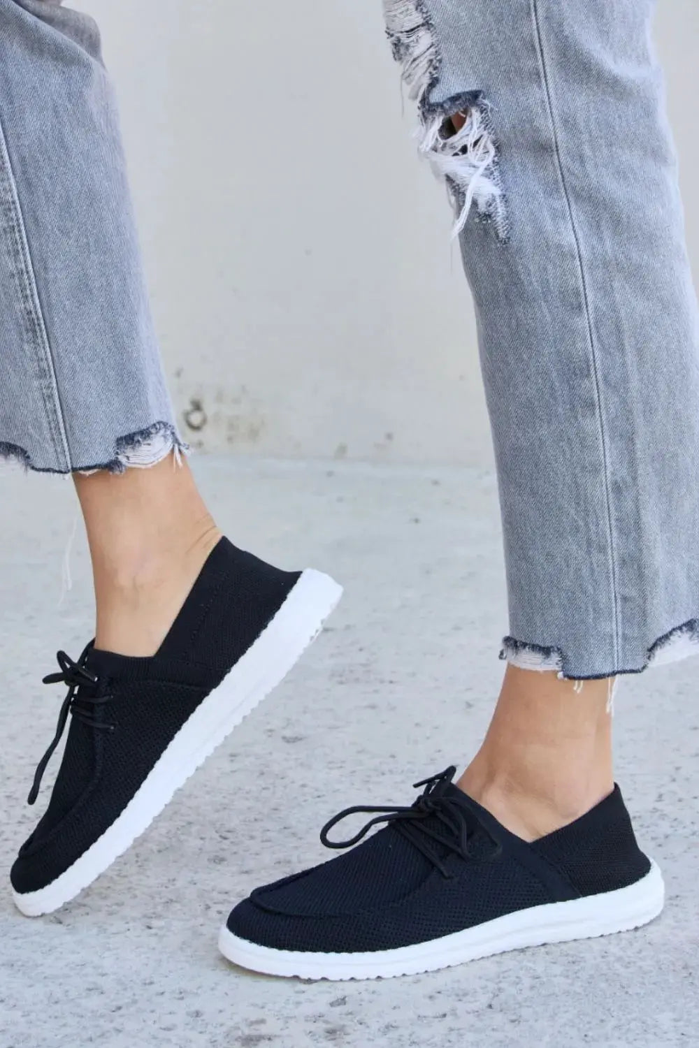Forever Link Flat Round Toe Lace-Up Sneakers by Forever Link