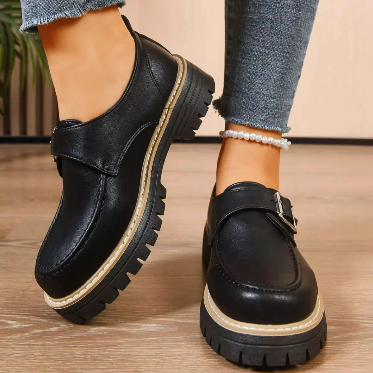 Round Toe Buckle Loafers by Partner Label