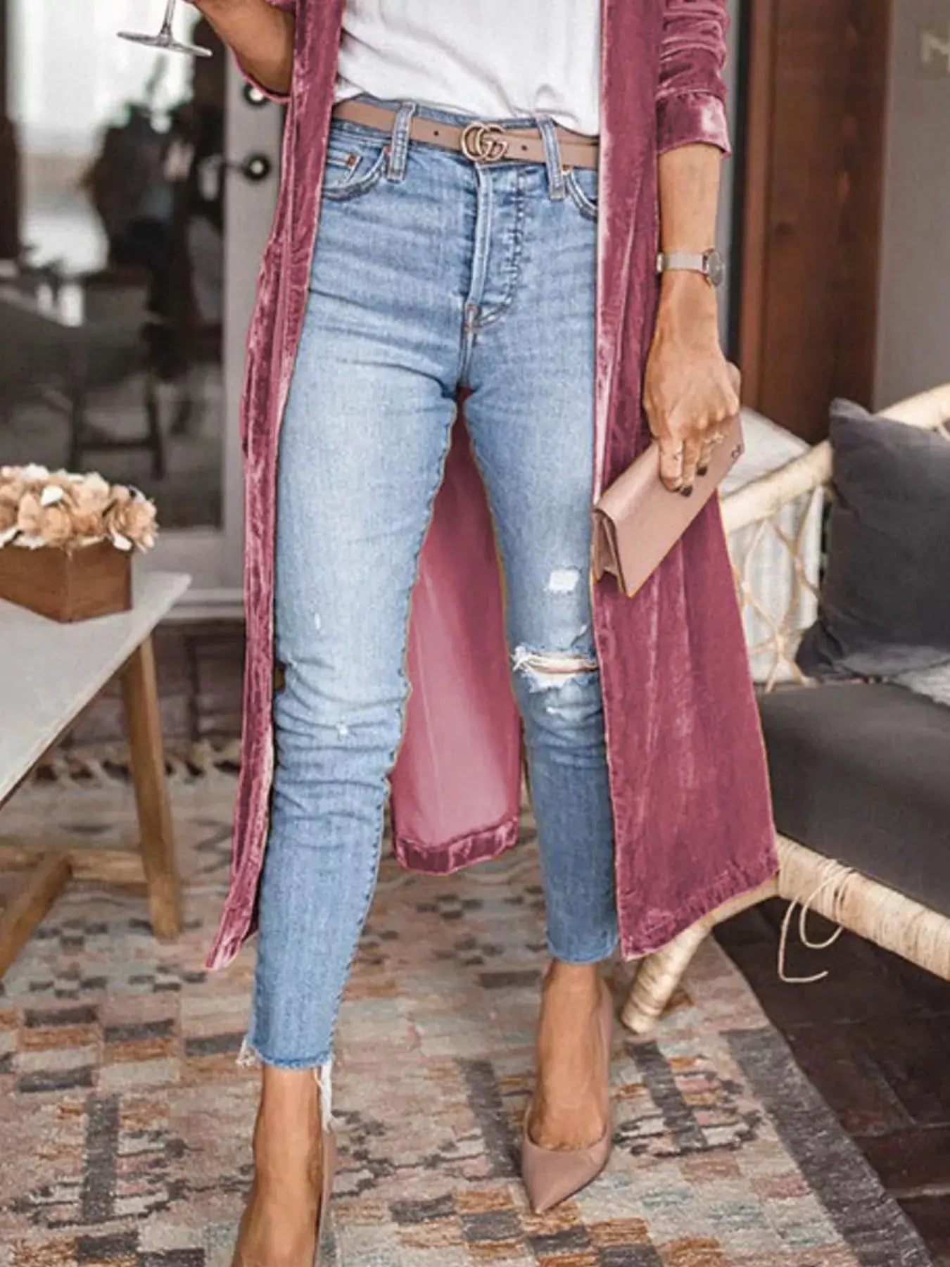 Open Front Long Sleeve Longline Cardigan by Partner Label
