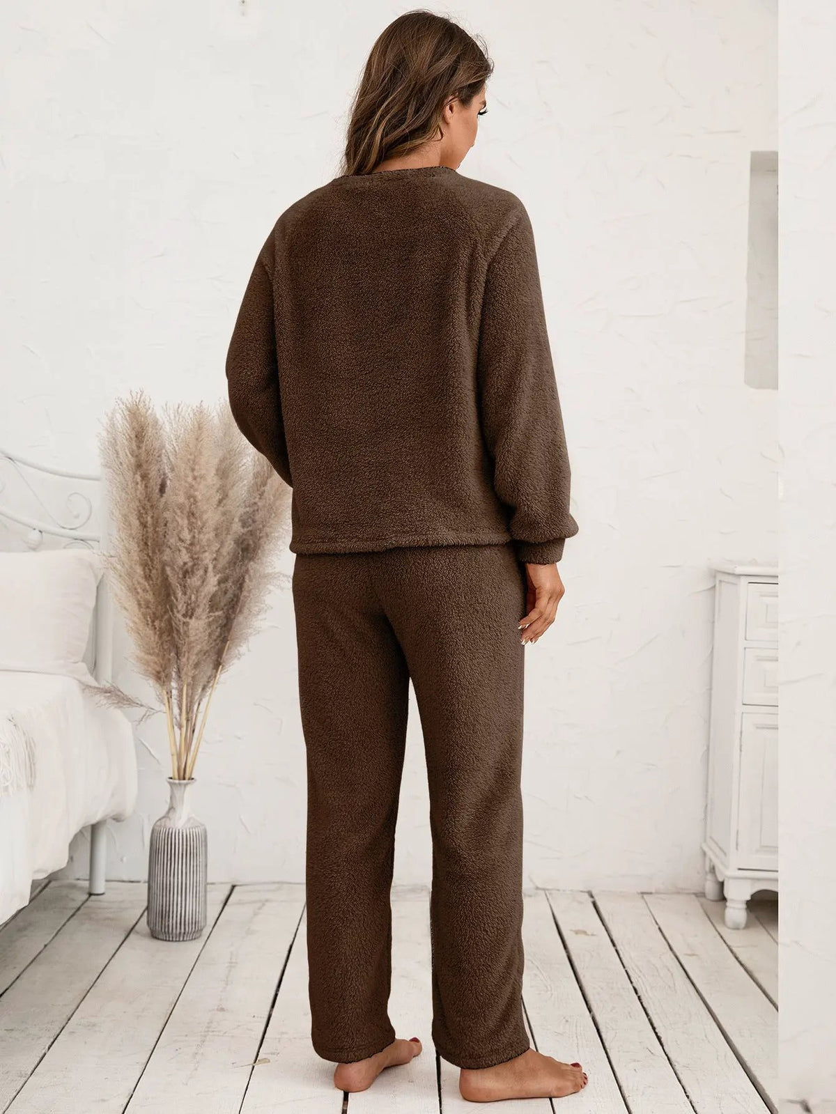 Ivy Lane Teddy Long Sleeve Top and Pants Lounge Set by Ivy Lane