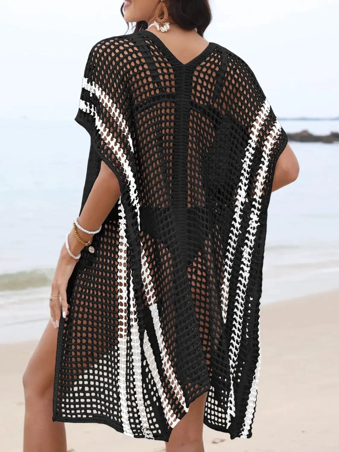 Open Front Contrast Openwork Cover-Up by Partner Labels